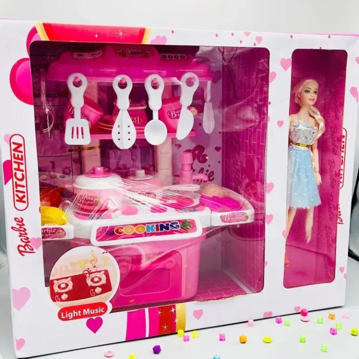 Kids Kitchen Cooking Toy Set with Cute Doll