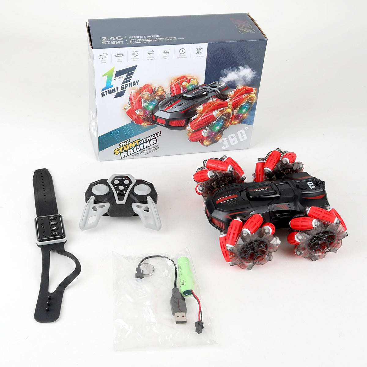 Rechargeable Remote Control & Watch Control Spray Stunt Car