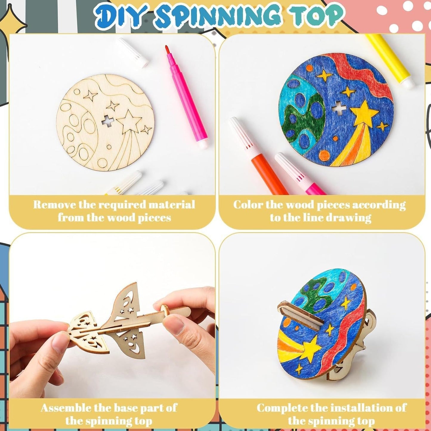 Wooden DIY Graffiti Spinning Toy