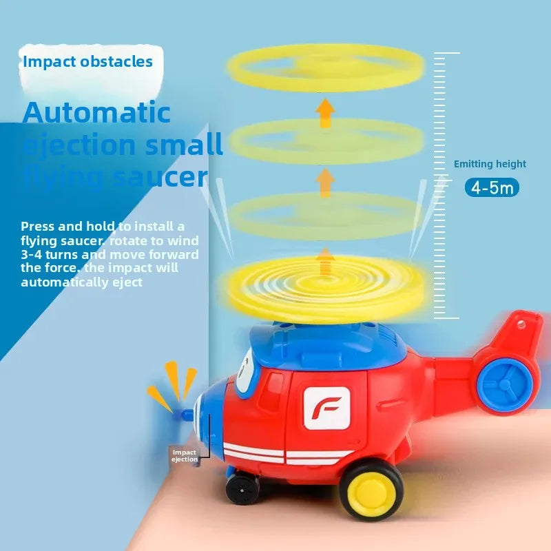 Pull Back Helicopter Toy with Flying Saucer