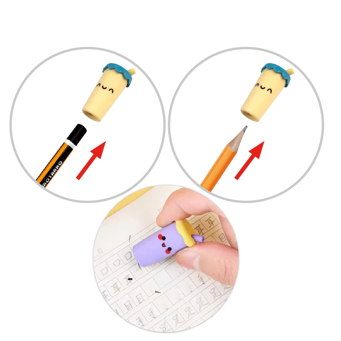 Pack Of 6 - Cute Bottle Shape Pencil Eraser