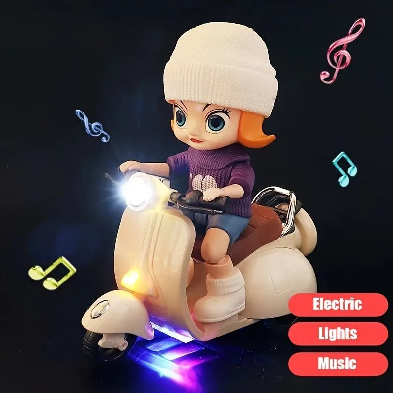 360° Rotating Light & Music Electric Scooter Doll